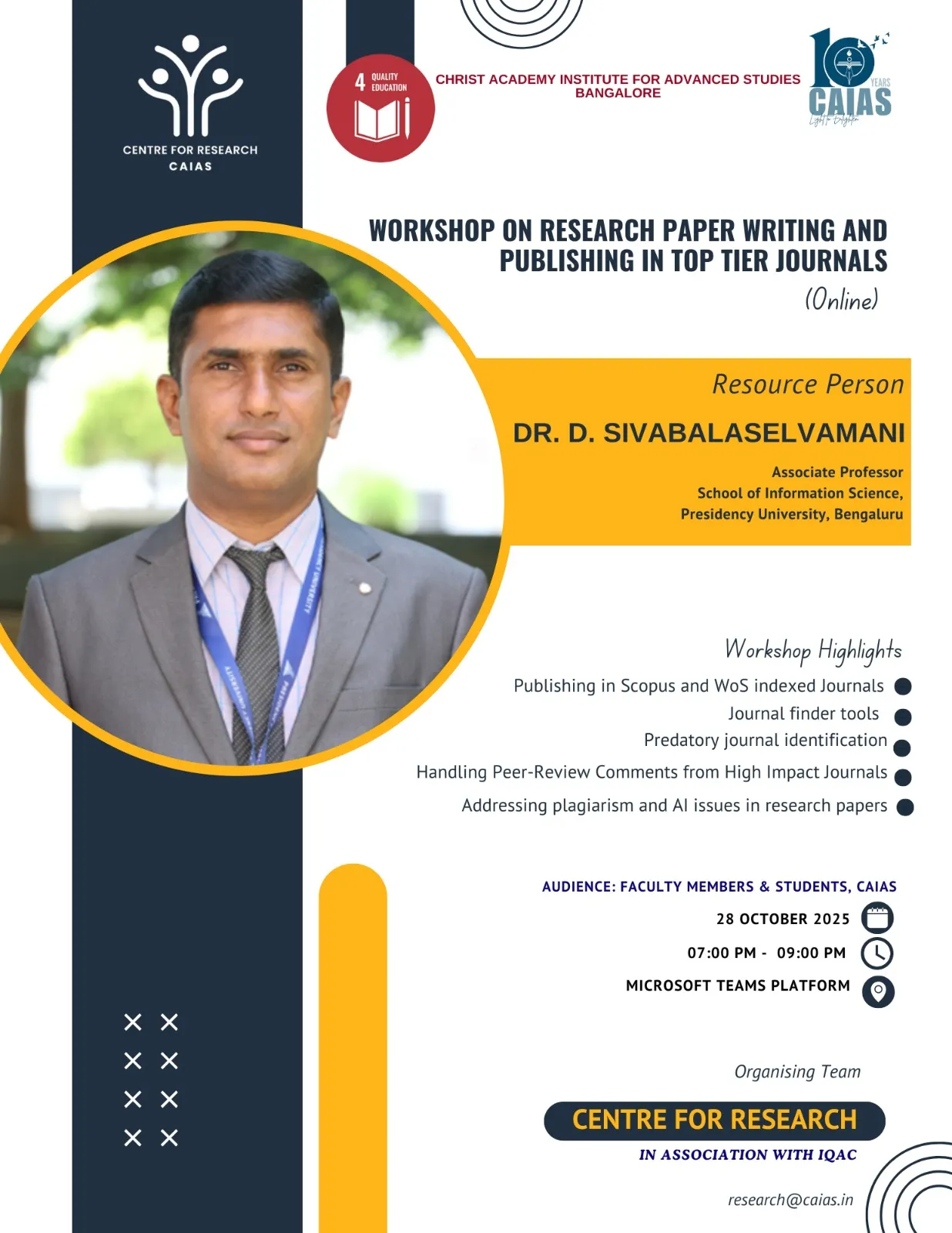 Workshop on Research Paper Writing and Publishing in Top Tier Journals (Online)